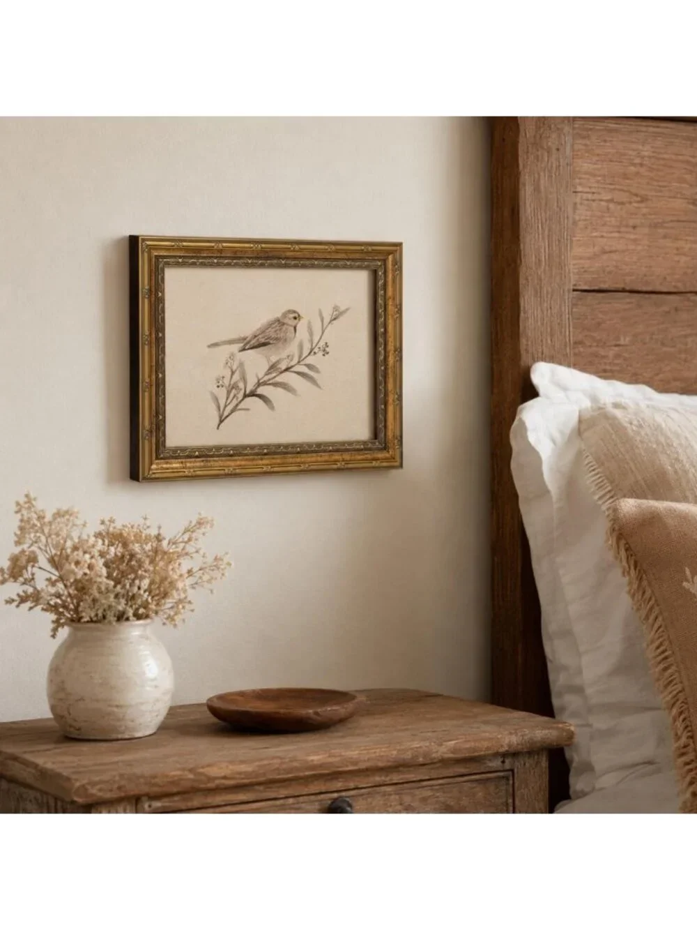 Framed Sparrow Canvas Wall Art - Simple Bird Decor for Home, 9x11 Inch